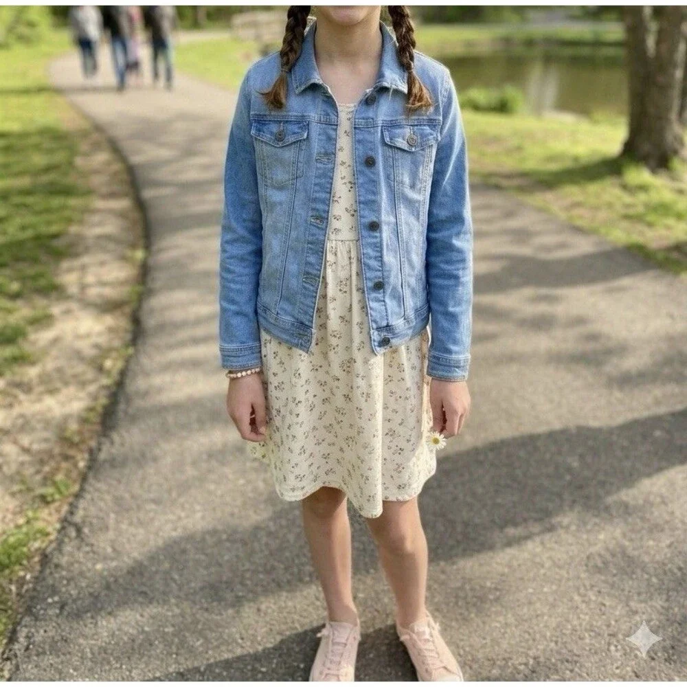 Cat & Jack Denim Jean Jacket Kids XL 14/16 Medium Wash Blue Trucker Snap Front.
